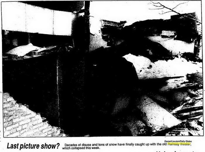 Ramsay Theatre - March 8 1990 Excess Snow Collapses Old Ramsay Building (newer photo)